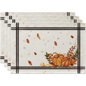 Set of 4 Pumpkins Mushrooms Leaves Placemat for Dining Table, 12 x 18 Inch